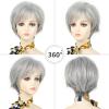 Short Mixed Brown Wigs with Dark Roots Natural Layered Short Hair Wigs for White Women Synthetic Blonde Highlights Wigs(Mixed grey)