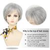 Short Mixed Brown Wigs with Dark Roots Natural Layered Short Hair Wigs for White Women Synthetic Blonde Highlights Wigs(Mixed grey)