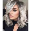 SEVENCOLORS Medium Length Strawberry Blonde Wigs for Women Layered Straight Blonde Wigs with Dark Roots Synthetic Hair Wig for Daily Party Cosplay(Silver grey)