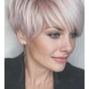 SEVENCOLORS Short Blonde Wigs for White Women Synthetic Hair Mixed Brown Wigs with Bangs Natural Layered Pixie Cut Wig for Women(Light pink mixed blonde)