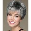 SEVENCOLORS Short Blonde Wigs for White Women Synthetic Hair Mixed Brown Wigs with Bangs Natural Layered Pixie Cut Wig for Women(Mixed grey)