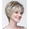SEVENCOLORS Short Blonde Wigs for White Women Synthetic Hair Mixed Brown Wigs with Bangs Natural Layered Pixie Cut Wig for Women(Mixed light blonde)