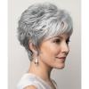SEVENCOLORS Short Blonde Wigs for White Women Synthetic Hair Mixed Brown Wigs with Bangs Natural Layered Pixie Cut Wig for Women(gray curly pixie wig)
