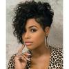 SEVENCOLORS Short Brown Curly Wigs for Black Women Pixie Cut Bob Wigs Synthetic Hair Short Wavy Wigs with Bangs Asymmetrical Brown and Black Wig(Black)