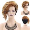 SEVENCOLORS Short Brown Curly Wigs for Black Women Pixie Cut Bob Wigs Synthetic Hair Short Wavy Wigs with Bangs Asymmetrical Brown and Black Wig(Blonde mixed black)