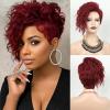 SEVENCOLORS Short Brown Curly Wigs for Black Women Pixie Cut Bob Wigs Synthetic Hair Short Wavy Wigs with Bangs Asymmetrical Brown and Black Wig(Burgundy)