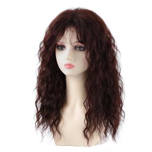 SEVENCOLORS Long Black Wavy Wigs for Women Natural Soft Hair Black Wig with Bangs Synthetic Fluffy Curly Wigs for Daily Party Cosplay(Reddish brown)