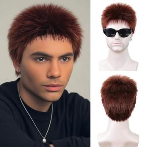 SEVENCOLORS Mens Wig Short Auburn Wigs for Men Natural Layered Reddish Synthetic Wigs Daily Cosplay Costume Buzz Cut Male Wig(Auburn)