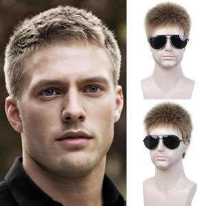 SEVENCOLORS Mens Wig Short Auburn Wigs for Men Natural Layered Reddish Synthetic Wigs Daily Cosplay Costume Buzz Cut Male Wig(Mixed blonde)