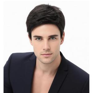 SEVENCOLORS Mens Wig Short Auburn Wigs for Men Natural Layered Reddish Synthetic Wigs Daily Cosplay Costume Buzz Cut Male Wig(Natural black)