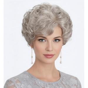 SEVENCOLORS Short Blonde Wigs for White Women Synthetic Hair Mixed Brown Wigs with Bangs Natural Layered Pixie Cut Wig for Women(grey curly wig)