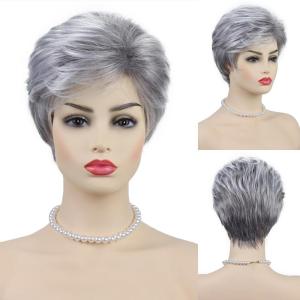 SEVENCOLORS Short Blonde Wigs for White Women Synthetic Hair Mixed Brown Wigs with Bangs Natural Layered Pixie Cut Wig for Women(silver pixie cut wig)