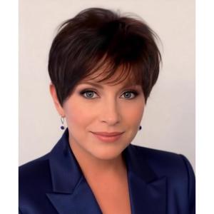 SEVENCOLORS Short Pixie Wigs for Women Layered Natural Looking Dark Brown Wig with Grey Highlights Synthetic Short Hair Womens Wigs(Dark brown)