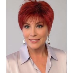 SEVENCOLORS Short Pixie Wigs for Women Layered Natural Looking Dark Brown Wig with Grey Highlights Synthetic Short Hair Womens Wigs(Ombre red)