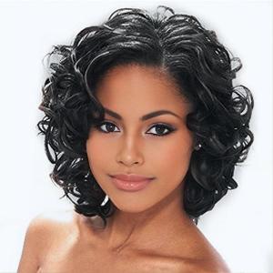 SEVENCOLORS Wigs for Black Women Afro Short Curly Bob Wigs Synthetic Hair African American Wig Natural Looking Glueless Big Curly Wigs(Brown Mixed Blonde)(Black)