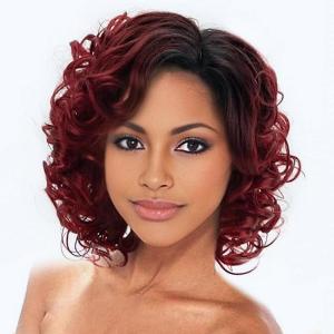 SEVENCOLORS Wigs for Black Women Afro Short Curly Bob Wigs Synthetic Hair African American Wig Natural Looking Glueless Big Curly Wigs(Brown Mixed Blonde)(Ombre burgundy)