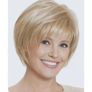 Short Mixed Brown Wigs with Dark Roots Natural Layered Short Hair Wigs for White Women Synthetic Blonde Highlights Wigs(Blonde)
