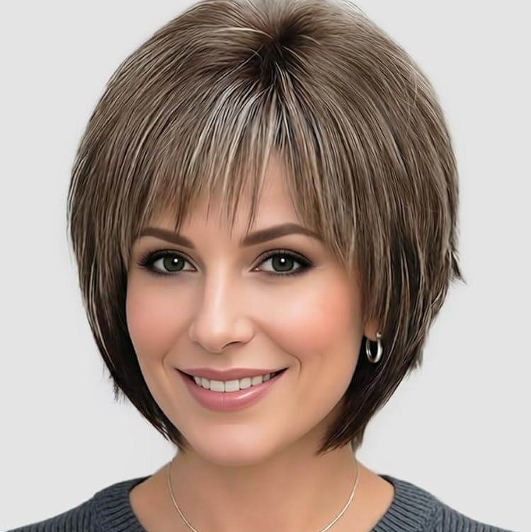 SEVENCOLORS Medium Length Strawberry Blonde Wigs for Women Layered Straight Blonde Wigs with Dark Roots Synthetic Hair Wig for Daily Party Cosplay.