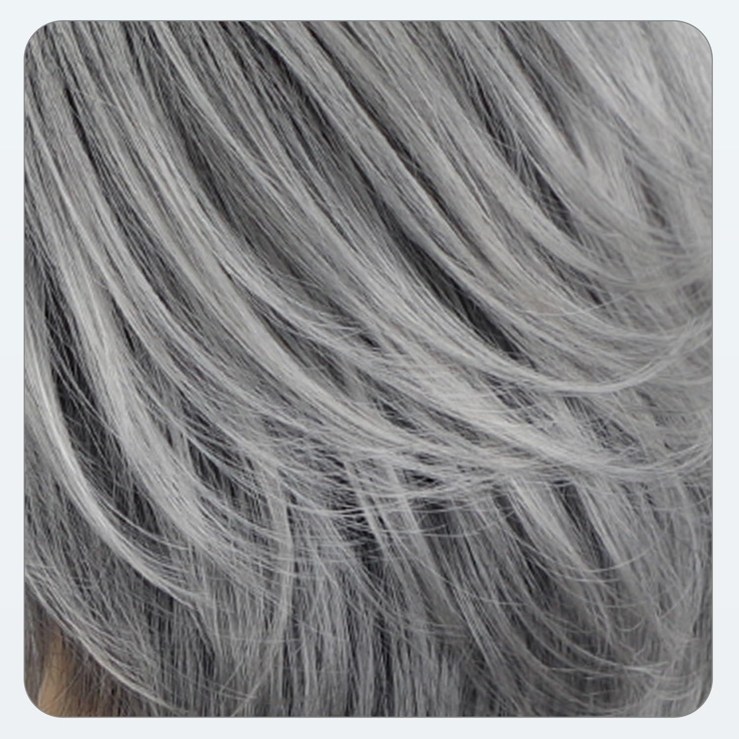 imageSEVENCOLORS Grey Wigs for Women Layered Pixie Cut Wigs with Bangs Synthetic Natural Hair Short Gray Silver Wig for Older Lady