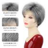 SEVENCOLORS Grey Wigs for Women Layered Pixie Cut Wigs with Bangs Synthetic Natural Hair Short Gray Silver Wig for Older Lady