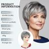 SEVENCOLORS Grey Wigs for Women Layered Pixie Cut Wigs with Bangs Synthetic Natural Hair Short Gray Silver Wig for Older Lady