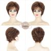 SEVENCOLORS Short Brown Mixed Blonde Wigs for White Women Natural Layered Curly Wig with Bangs Synthetic Short Womens Wigs