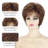SEVENCOLORS Short Brown Mixed Blonde Wigs for White Women Natural Layered Curly Wig with Bangs Synthetic Short Womens Wigs