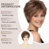 SEVENCOLORS Short Brown Mixed Blonde Wigs for White Women Natural Layered Curly Wig with Bangs Synthetic Short Womens Wigs