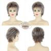 SEVENCOLORS Short Pixie Wavy Wigs for White Women Natural Looking Layered Brown Blonde Highlights Wig Synthetic Hair Womens Wigs