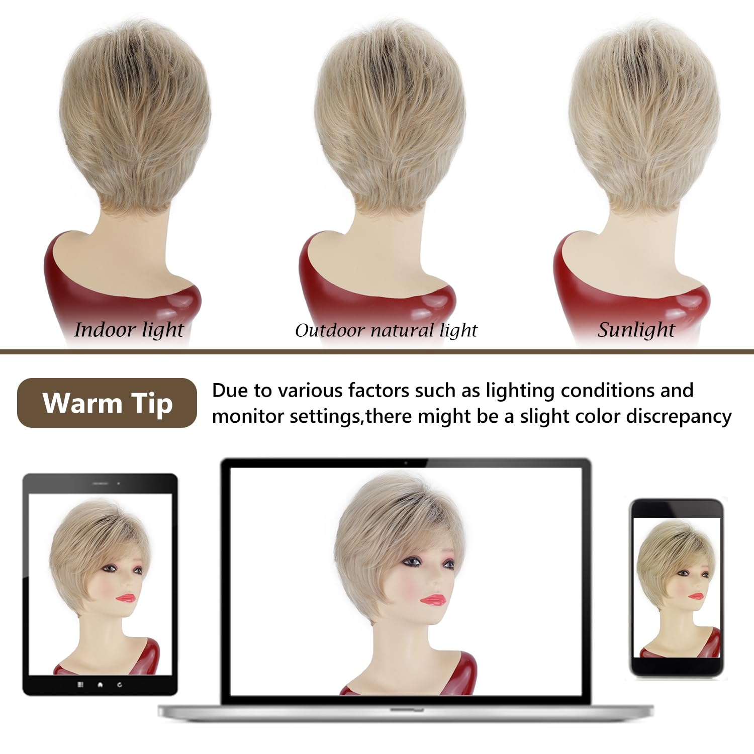 image:imageSEVENCOLORS Short Brown Blonde Wigs for White Women Natural Hair Layered Lightweight Wig with Highlights Synthetic Womens Daily WigsAsh blonde with dark root