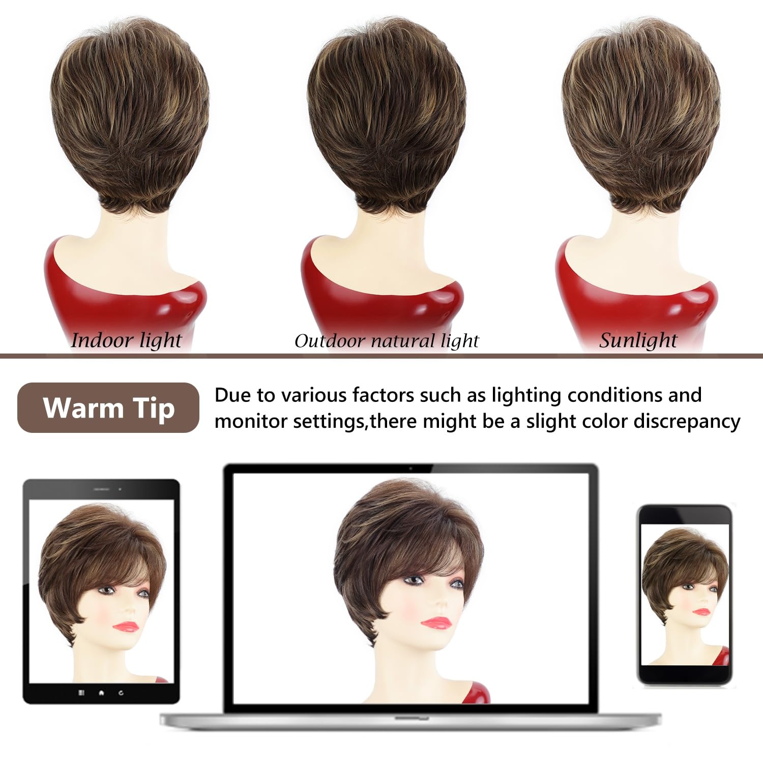 image:imageSEVENCOLORS Short Brown Blonde Wigs for White Women Natural Hair Layered Lightweight Wig with Highlights Synthetic Womens Daily WigsBrown mixed blonde