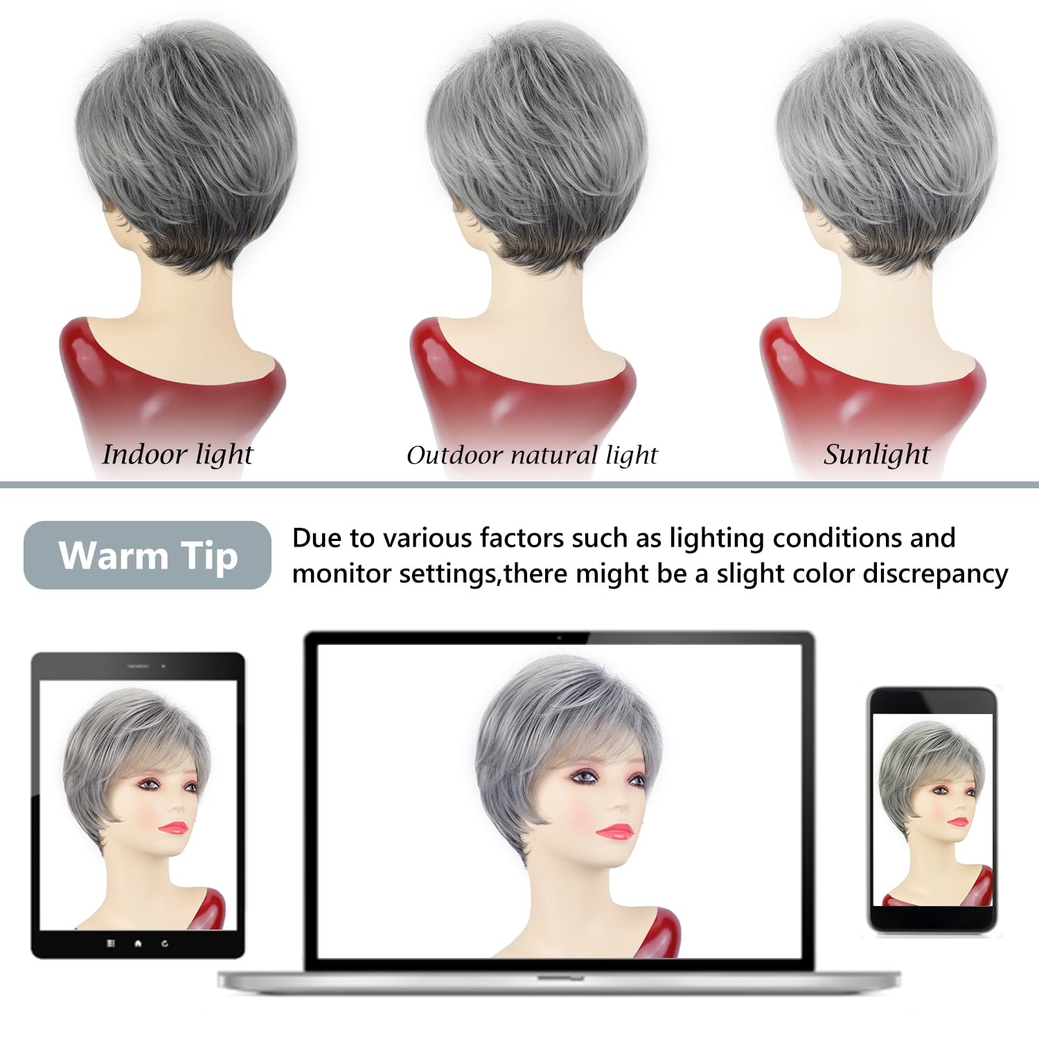 image:imageSEVENCOLORS Short Brown Blonde Wigs for White Women Natural Hair Layered Lightweight Wig with Highlights Synthetic Womens Daily WigsGrey