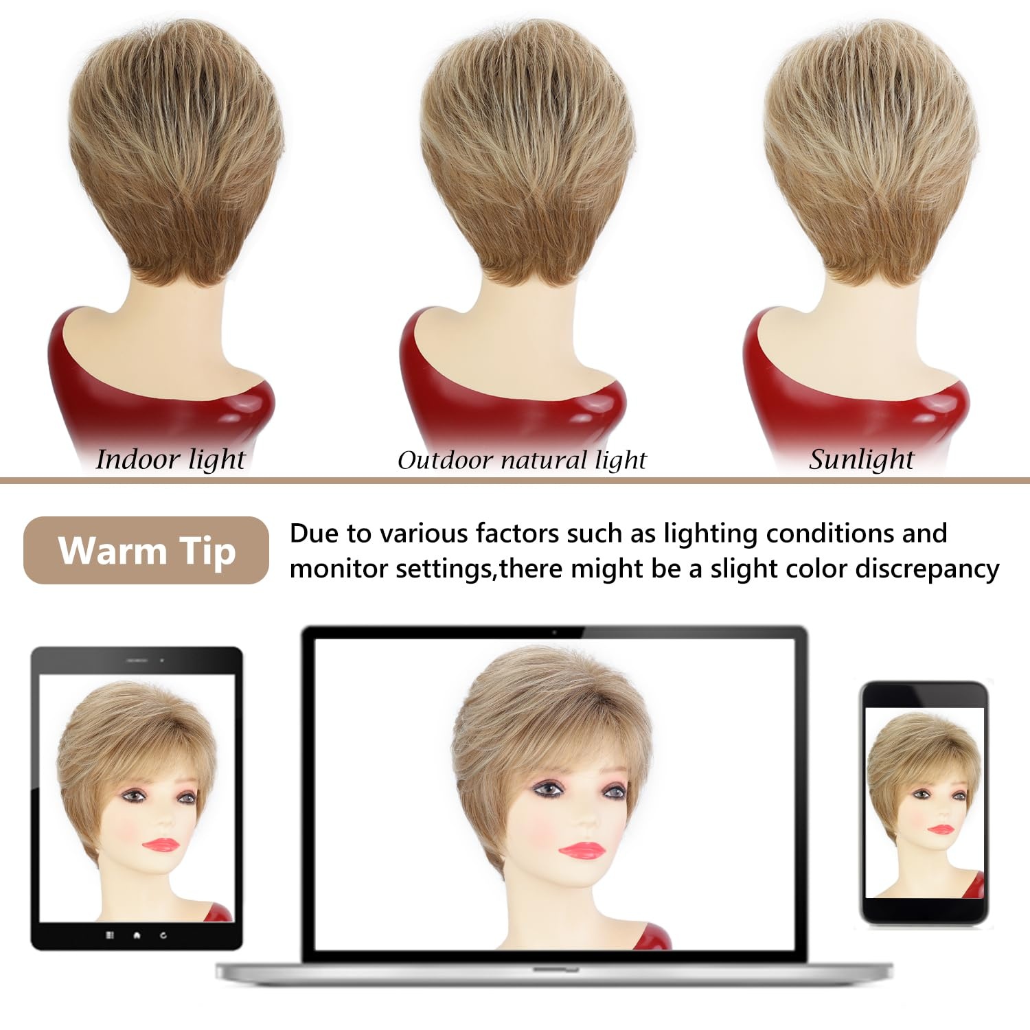 image:imageSEVENCOLORS Short Brown Blonde Wigs for White Women Natural Hair Layered Lightweight Wig with Highlights Synthetic Womens Daily WigsMixed blonde