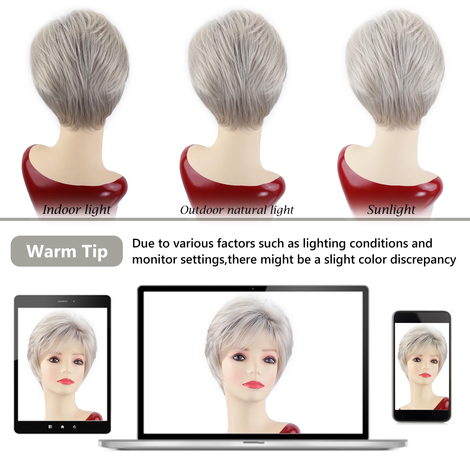 image:imageSEVENCOLORS Short Brown Blonde Wigs for White Women Natural Hair Layered Lightweight Wig with Highlights Synthetic Womens Daily WigsSilver white