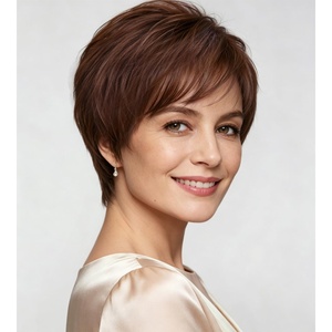 SEVENCOLORS Short Brown Blonde Wigs for White Women Natural Hair Layered Lightweight Wig with Highlights Synthetic Womens Daily Wigs(Auburn)